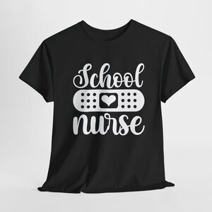 School Nurse with Bandage & Heart White Graphic Design Print Tee Unisex